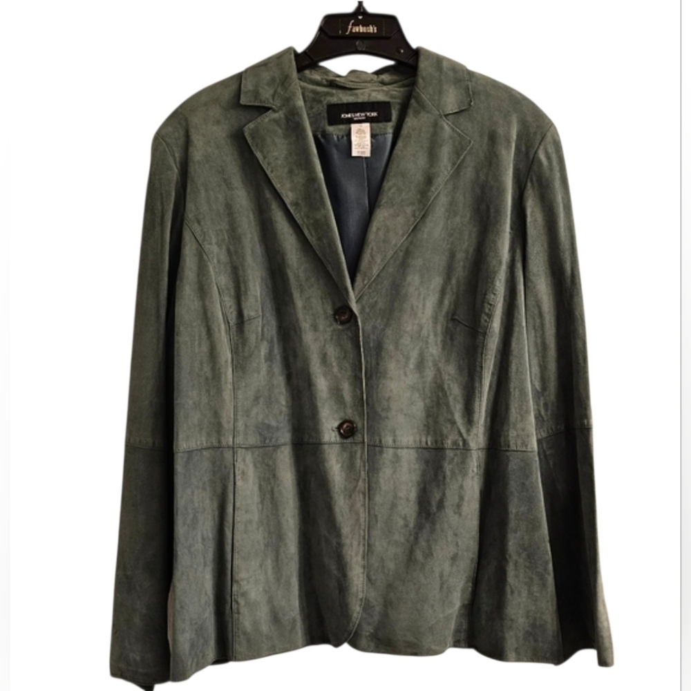 Jones New York Woman Green Hued Suede Jacket Blazer Women's Size 1X EUC